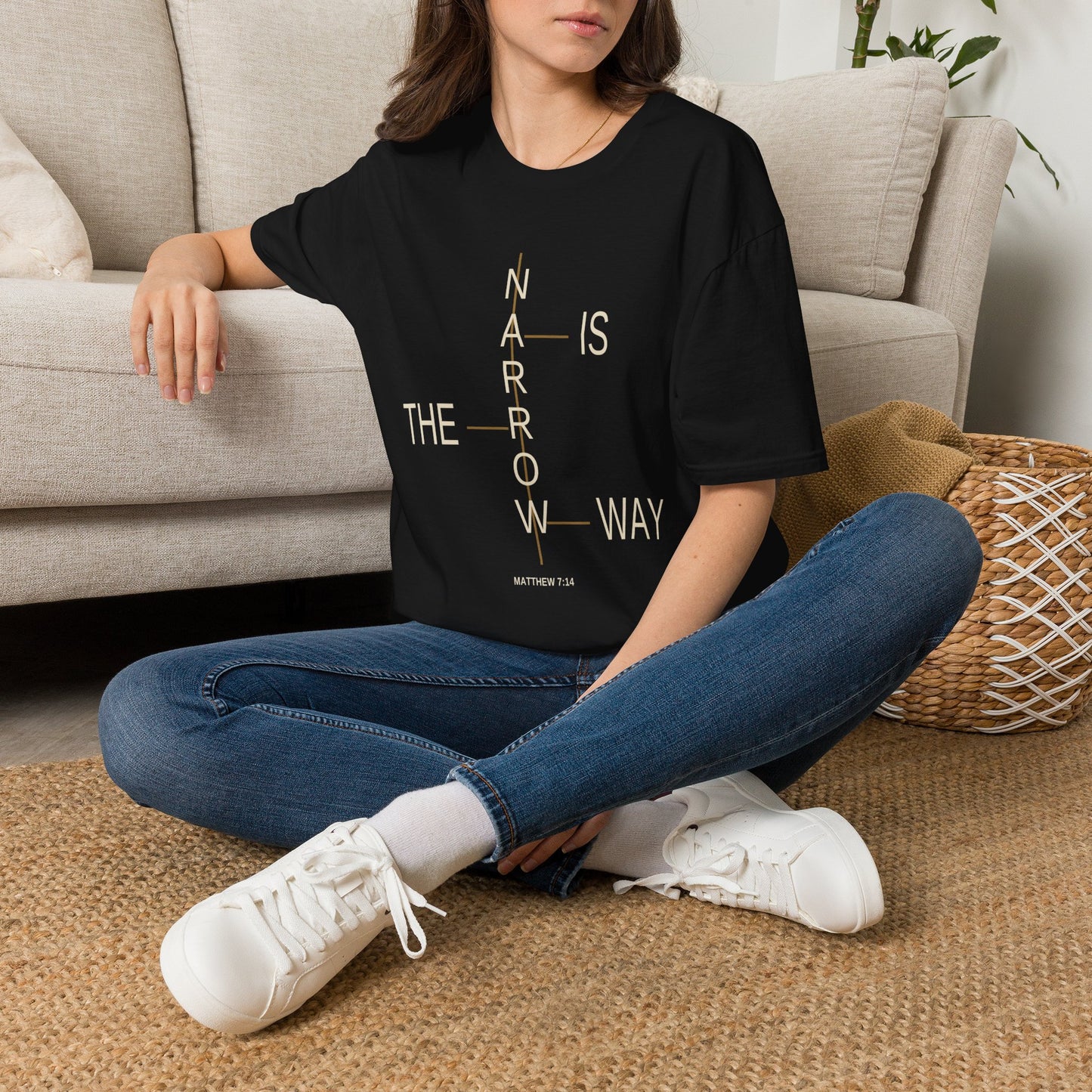 The Narrow Way T-Shirt — Inspirational Scripture Cross Design