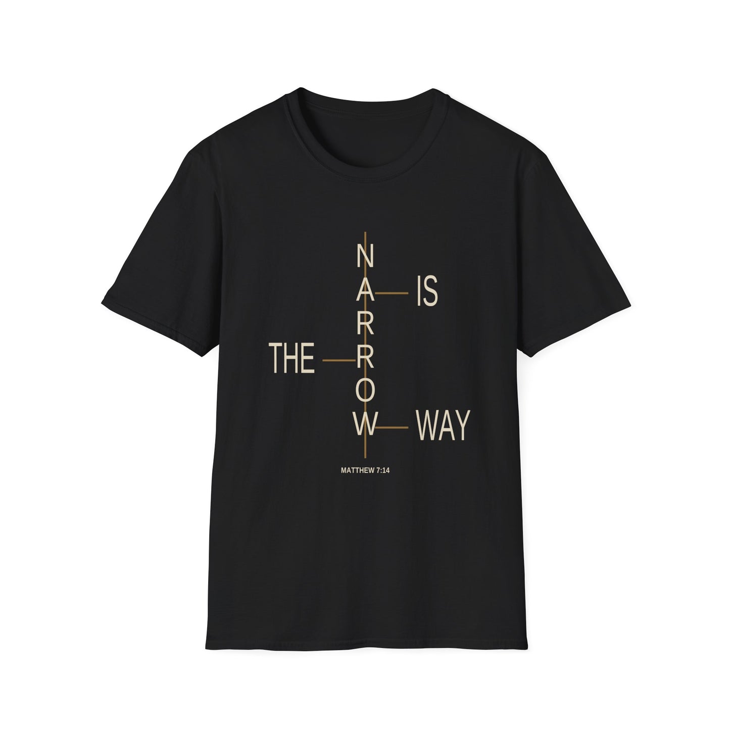 The Narrow Way T-Shirt — Inspirational Scripture Cross Design