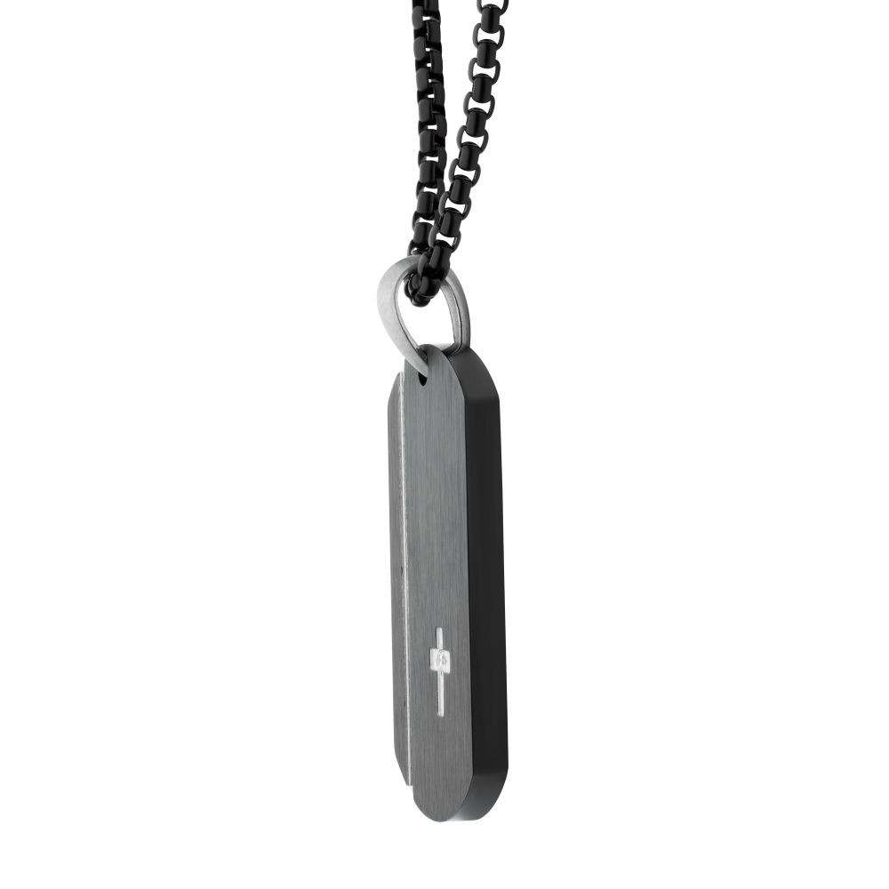Men's Black IP Steel Dog Tag Pendant with Solitaire Accented 2mm Clear Lab-Grown Diamond Cross